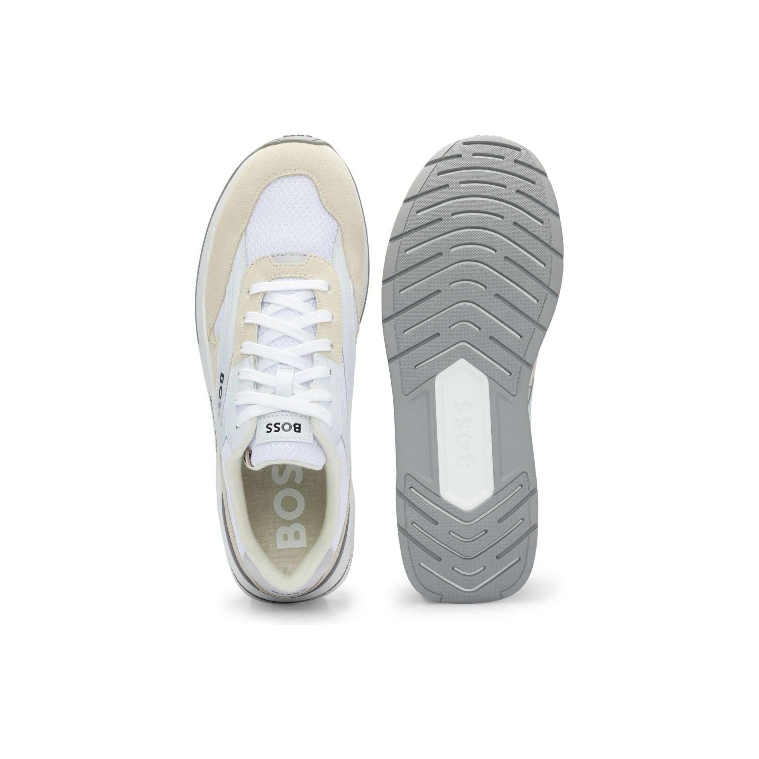 BOSS Mens Kurt Runn Mixed-Material lace-up Trainers with Suede Trims Size