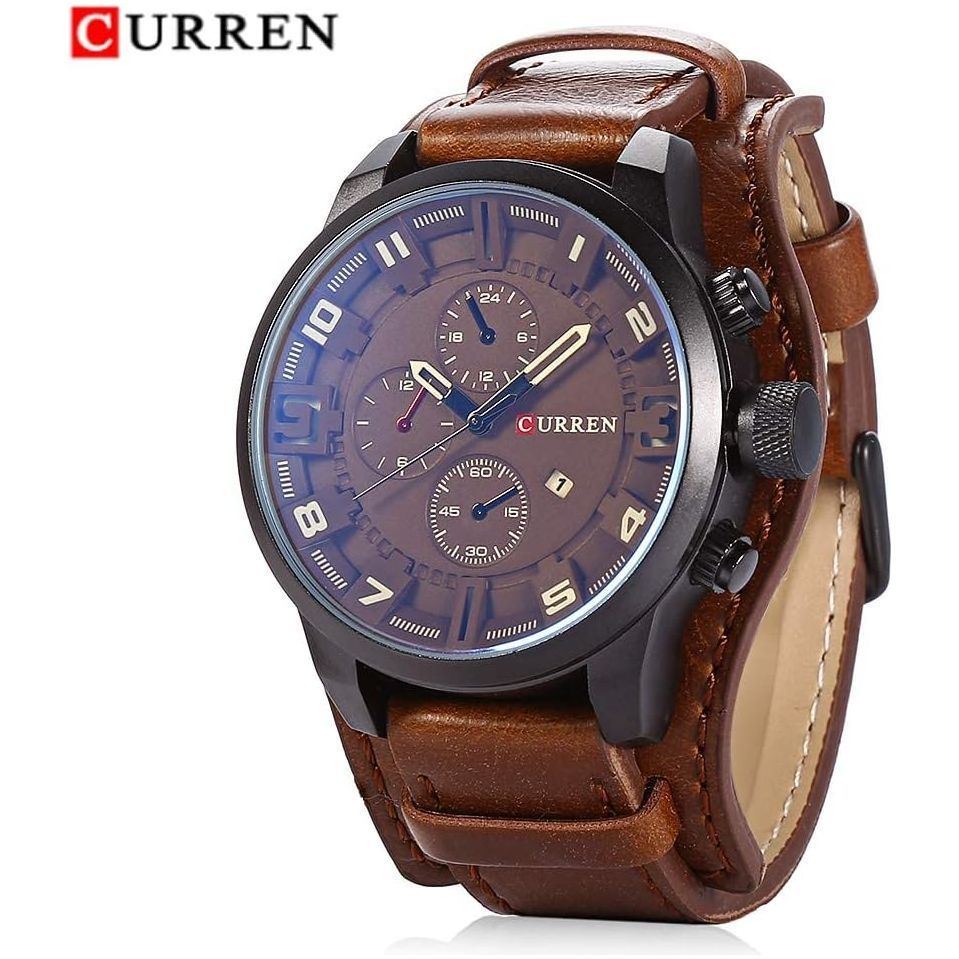 Curren 8225 Casual Decorative Sub-dial Male Quartz Watch Brown watch for Men - Casual Watch Brown