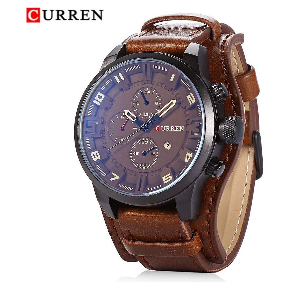 Curren 8225 Casual Decorative Sub-dial Male Quartz Watch Brown watch for Men - Casual Watch Brown