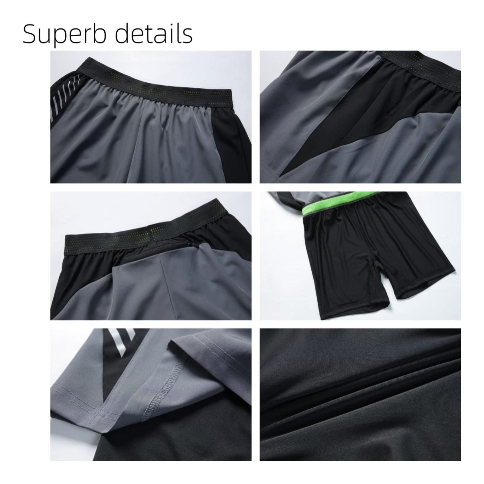 HONPOLO Men Activewear Shorts Outdoor Sports Shorts Quick-Drying Sports Fake 2-Piece Lined Swimming Trunks Sweat-Absorbing Soft Breathable Phone Pocket Night Vision Reflective