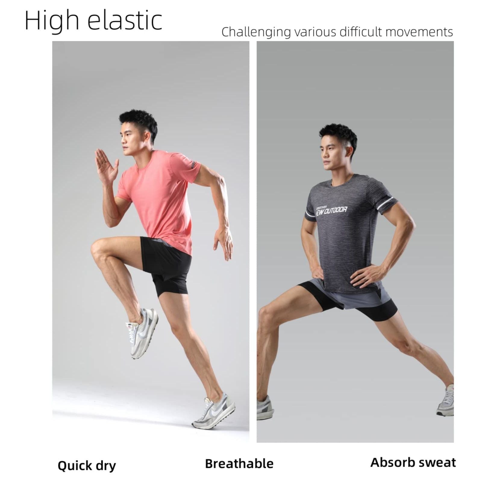 HONPOLO Men Activewear Shorts Outdoor Sports Shorts Quick-Drying Sports Fake 2-Piece Lined Swimming Trunks Sweat-Absorbing Soft Breathable Phone Pocket Night Vision Reflective