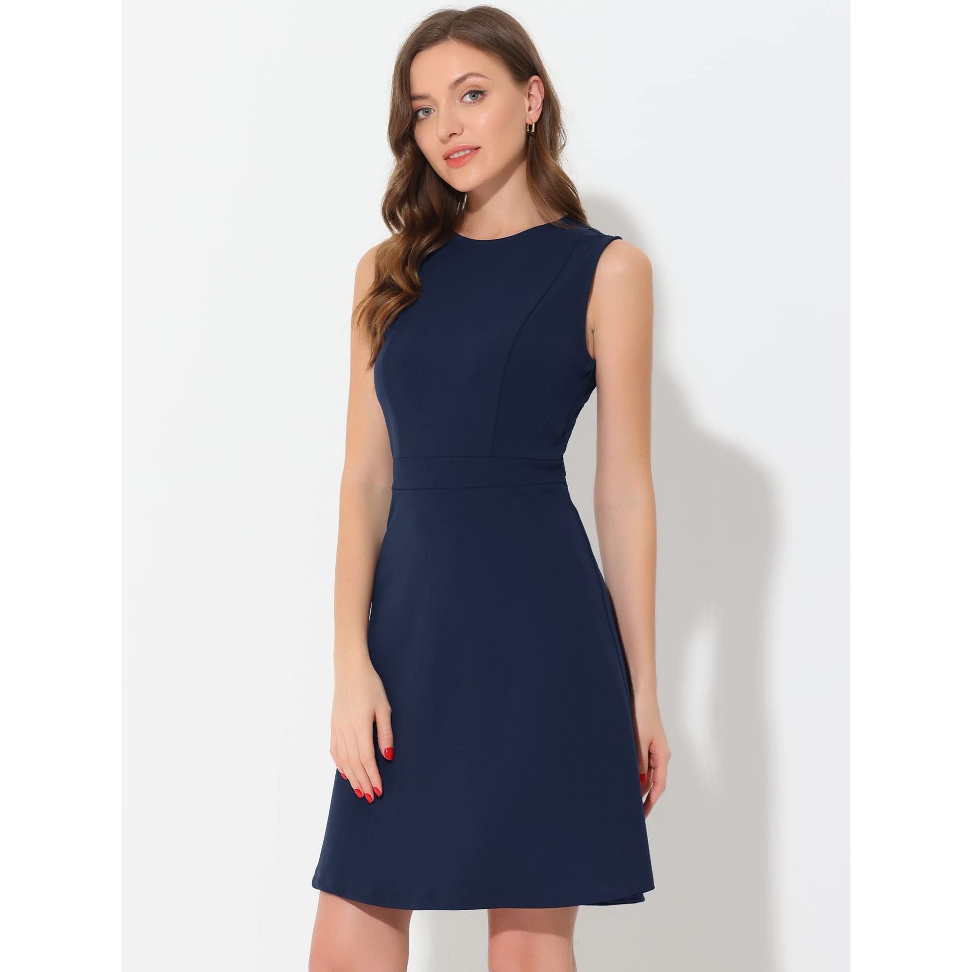 Allegra K Women's Work Dress Solid Color Sleeveless A-line Flare Dresses