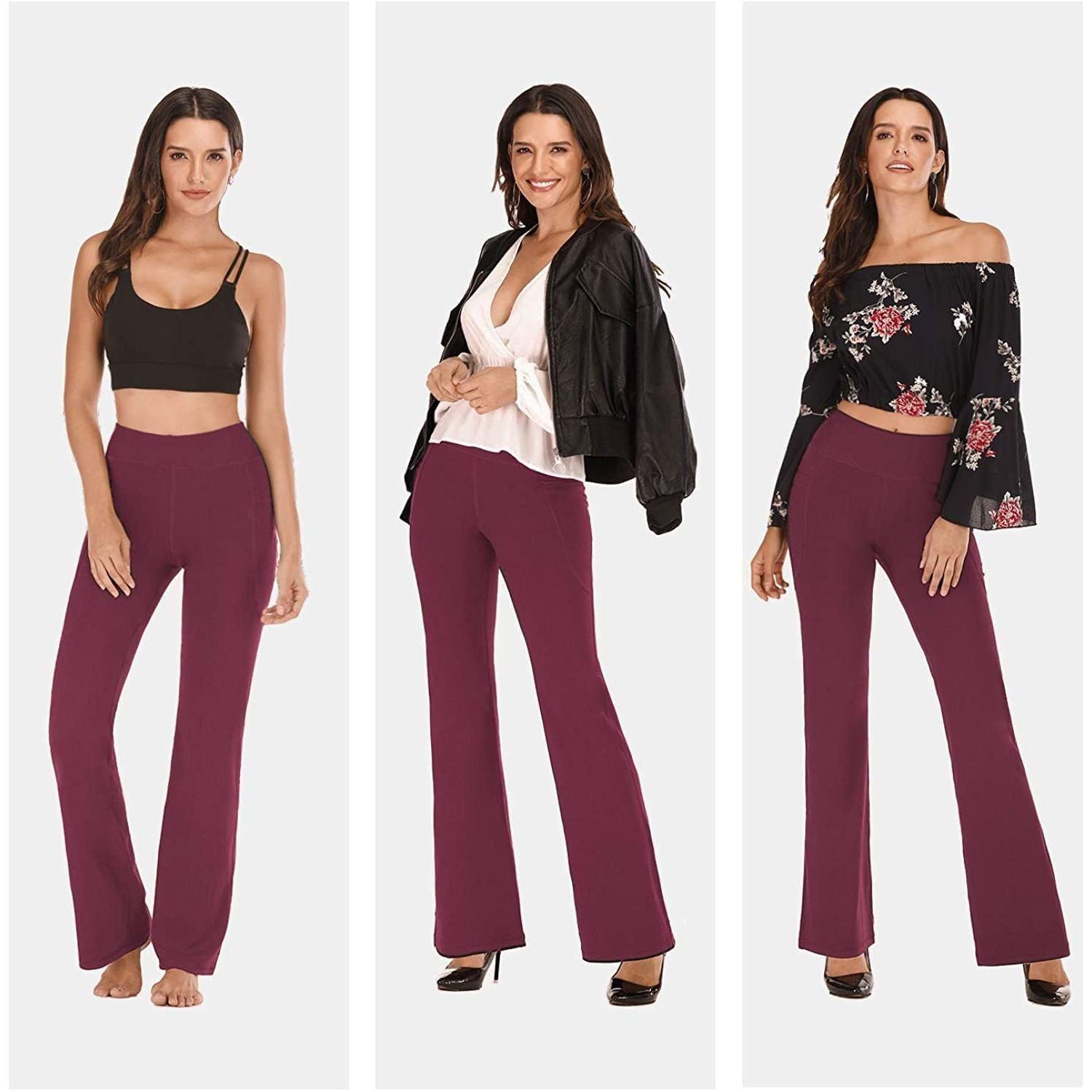 Women’s Bootcut Yoga Pants - Flare Leggings for Women Buttery Soft High Waisted Crossover Workout Lounge Bell Bottom Jazz Dress Pants Bootleg Work Pants Casual Wide Leg Long Palazzo Pants
