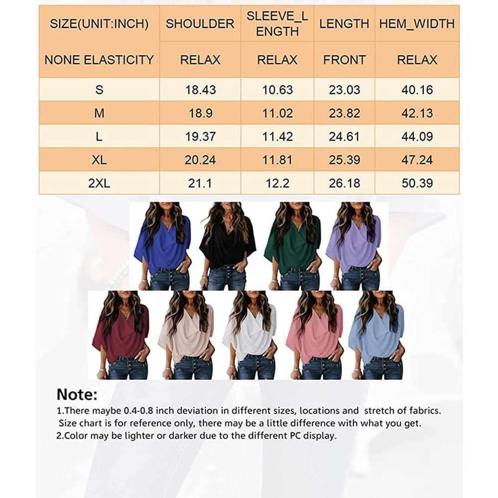 Womens Summer Short Sleeve Blouses Tops V Neckline Casual Chiffon Solid Color Shirts