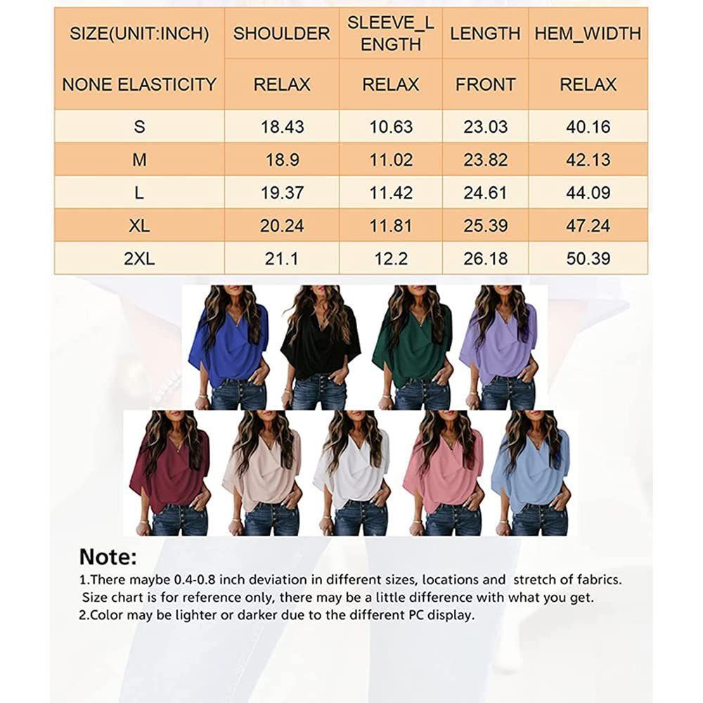 Womens Summer Short Sleeve Blouses Tops V Neckline Casual Chiffon Solid Color Shirts