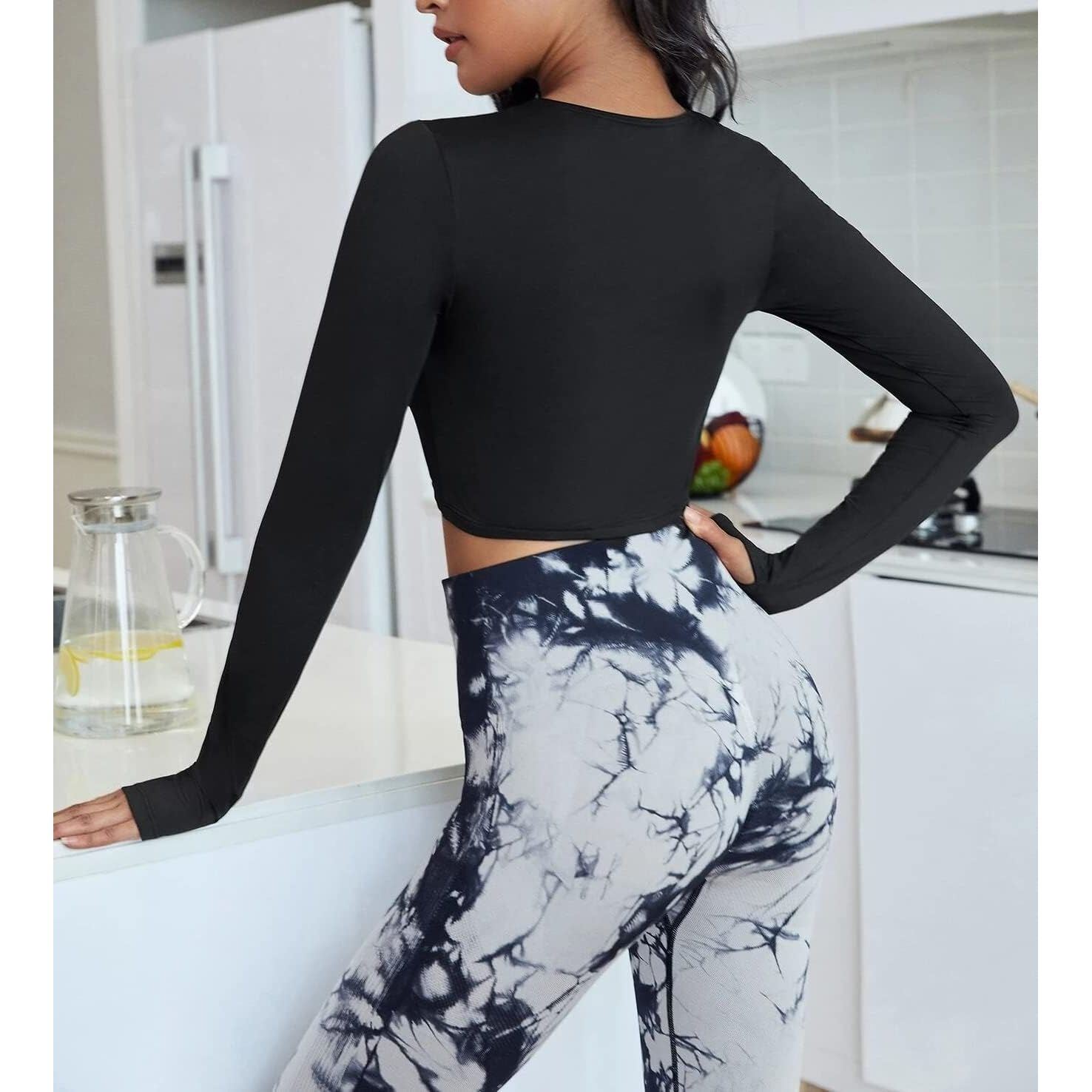 Sports Crop Top Long Sleeve Cut Out Front Sports Tee Yoga Top Athletic Fitness Sportswear for Women