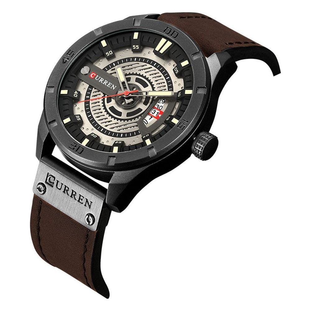 Quartz Watch For Men, Waterproof Analog Watches, Business Leather Strap Men's Wristwatch with Date 8301(Black-Coffee)