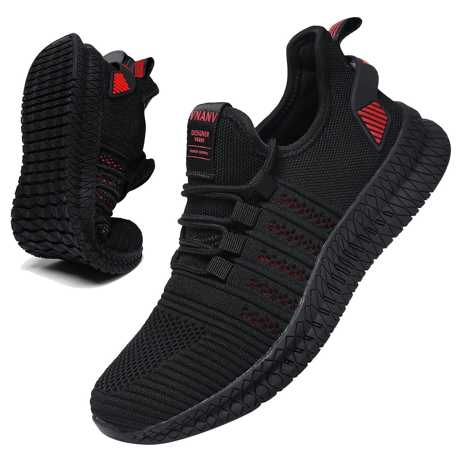 VNANV Mens Trainers Road Running Shoes Casual Sneakers Black Non Slip Tennis Shoes Breathable Walking Fitness Shoes for Men