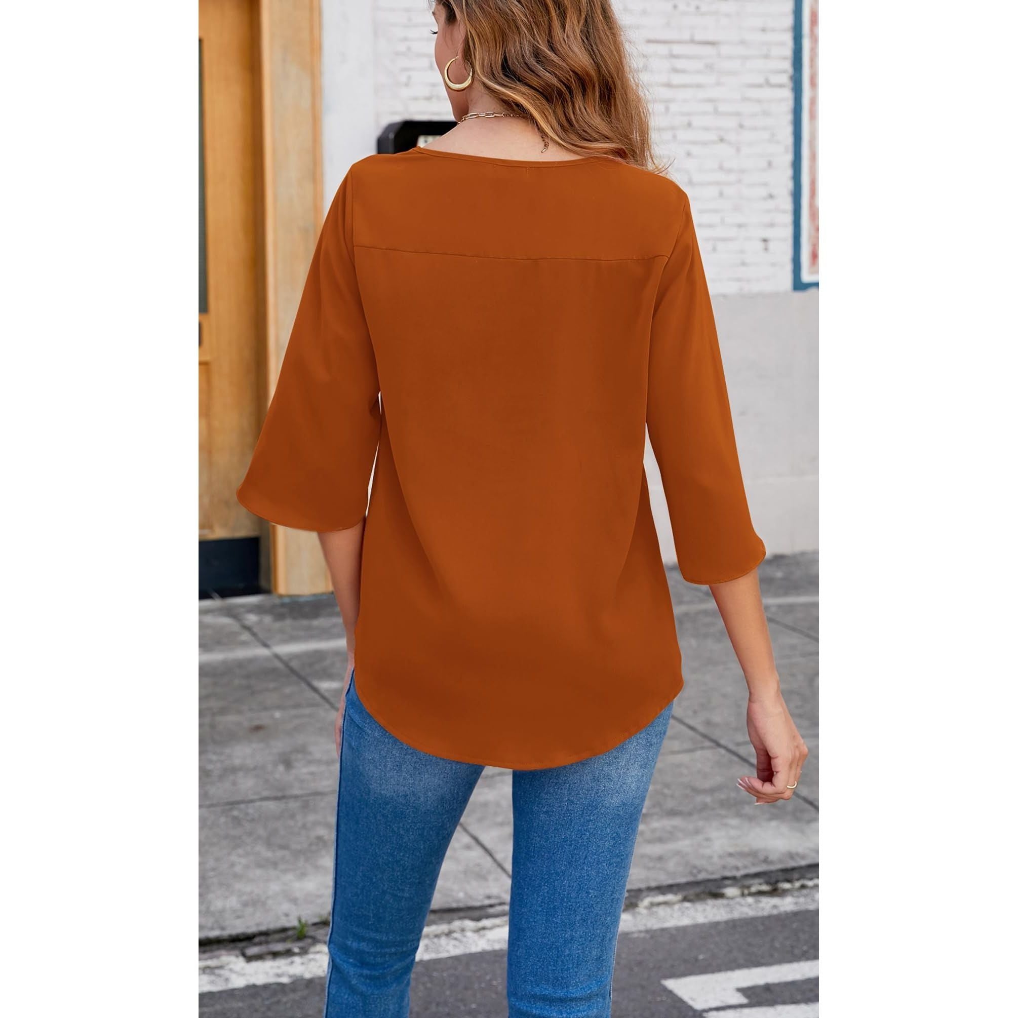 Halife Womens Blouses Dressy Casual 3/4 Sleeve V Neck Loose Tunic Shirts Tops