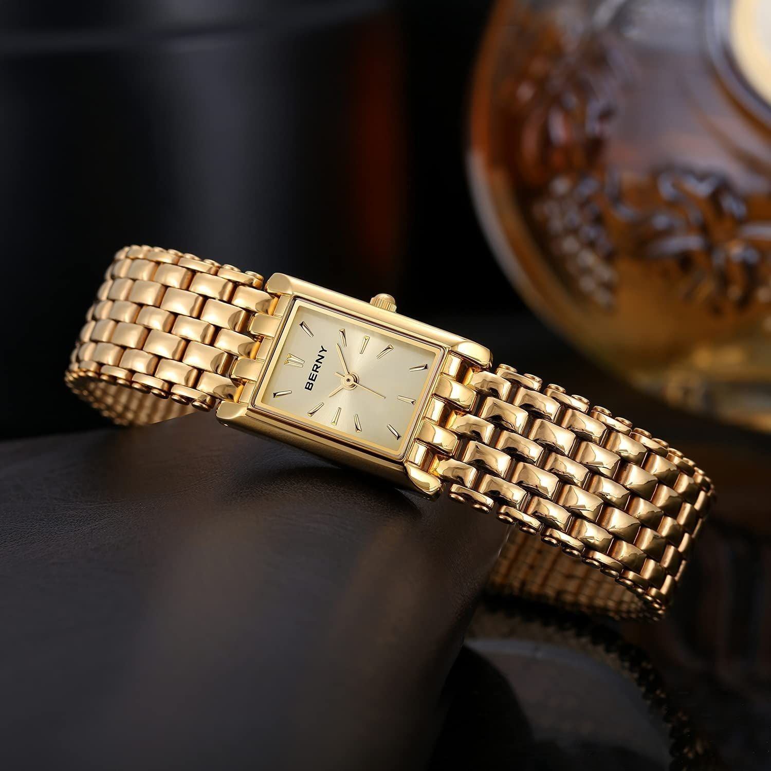 BERNY Gold Watches for Women Updated Ladies Quartz Wrist Watches Stainless Steel Band Womens Small Gold Watch Luxury Casual Fashion Bracelet Tools Included
