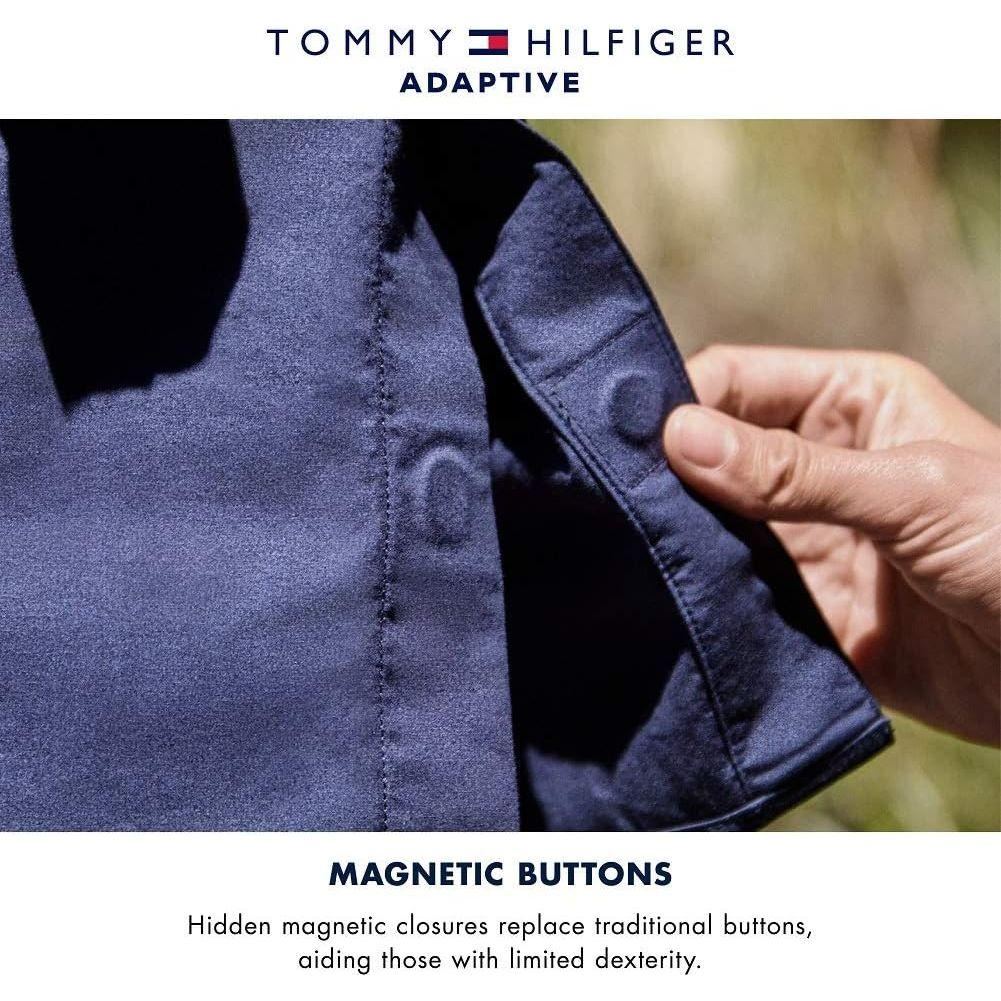 Tommy Hilfiger womens T Shirt with Magnetic Buttons Signature Stripe Tee T-Shirt