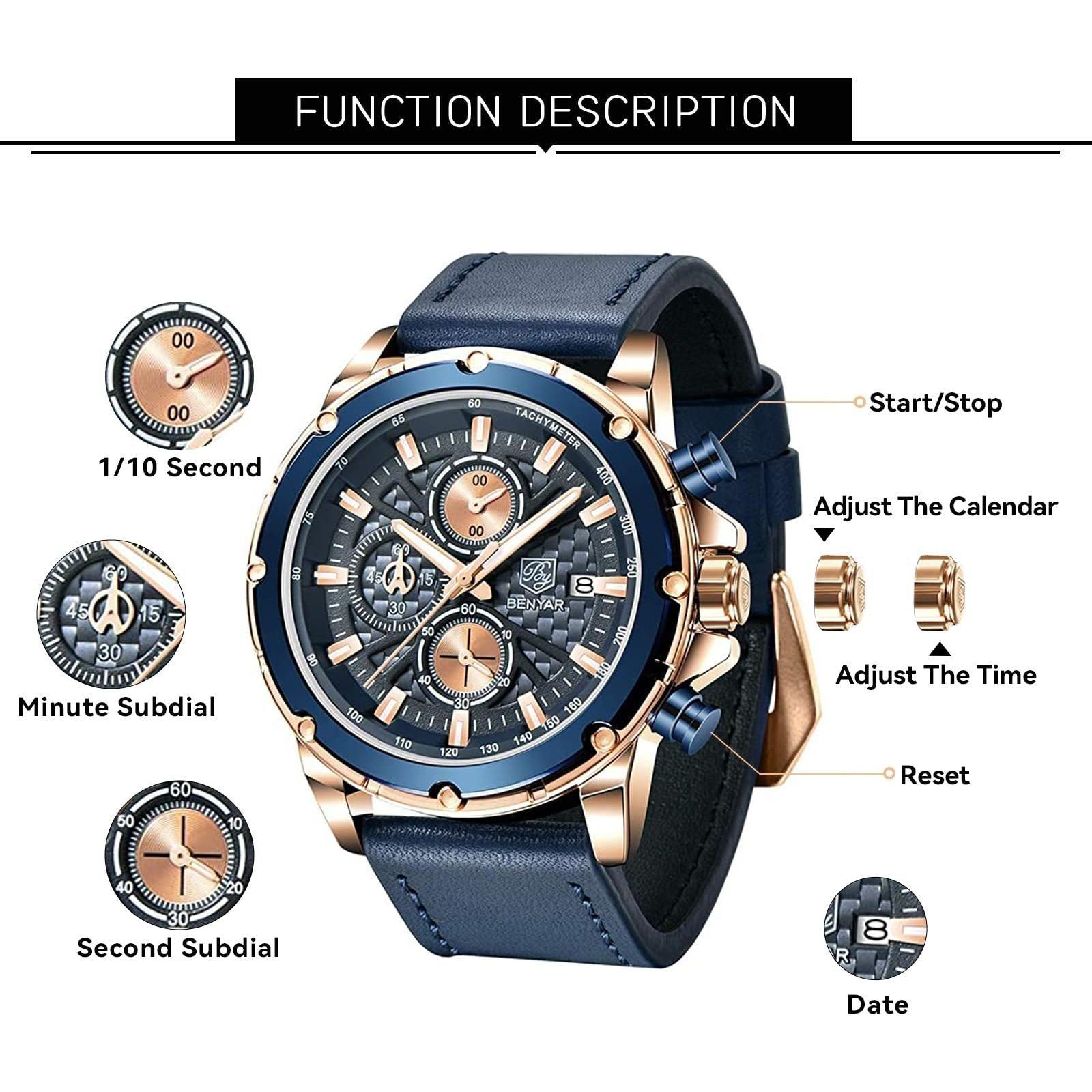 BY BENYAR Watches for Men Chronograph Quartz Men Watches Gift for Men