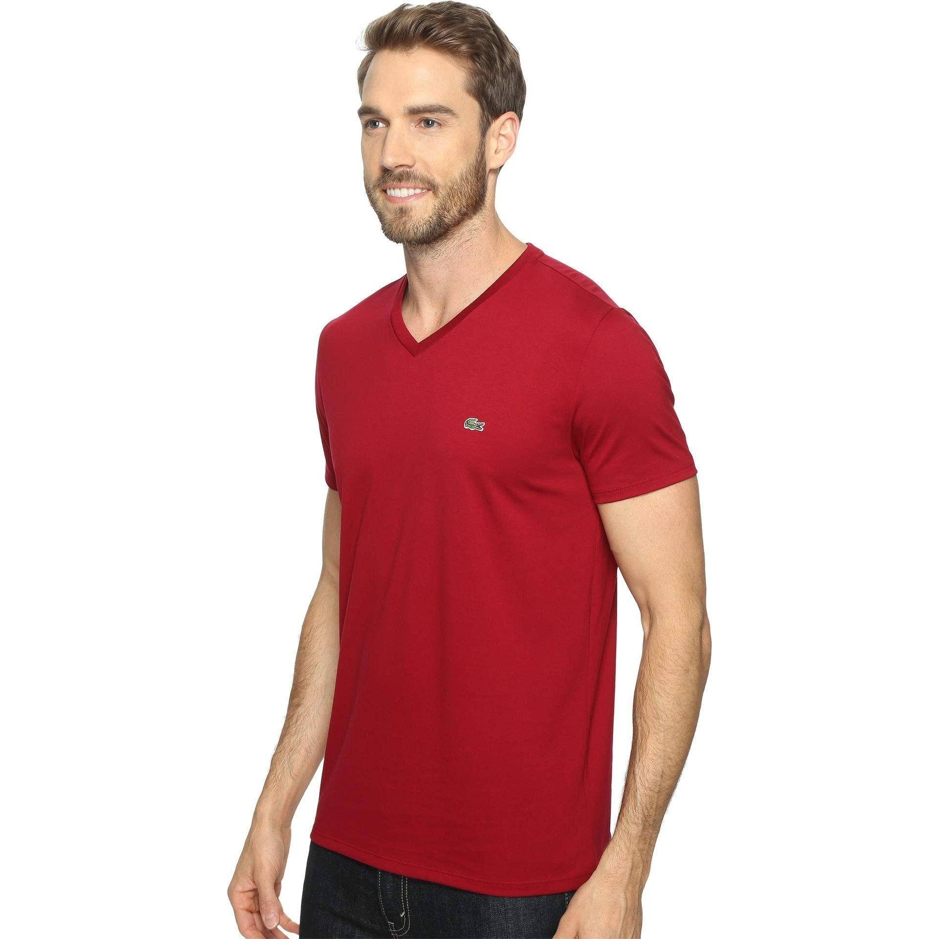 Lacoste Mens Short Sleeve V-Neck Pima Cotton Jersey T-Shirt