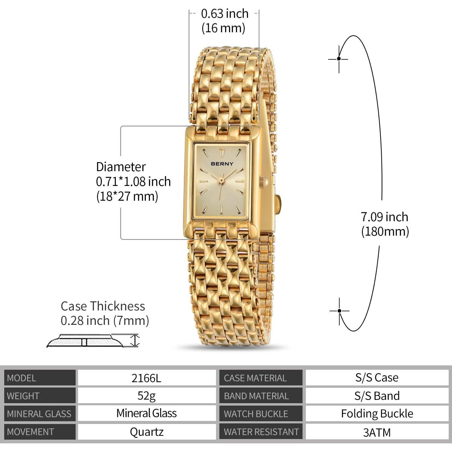 BERNY Gold Watches for Women Updated Ladies Quartz Wrist Watches Stainless Steel Band Womens Small Gold Watch Luxury Casual Fashion Bracelet Tools Included