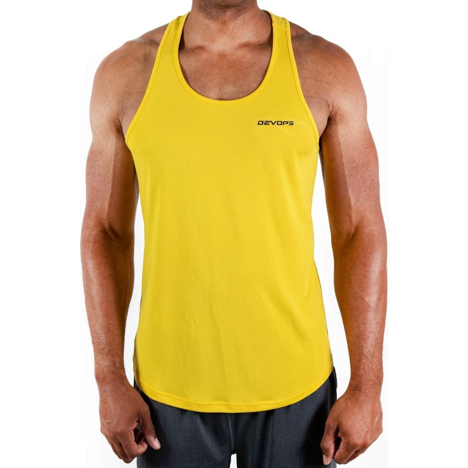 DEVOPS 3 Pack Men's Y-Back Dri Fit Muscle Gym Workout Tank Top