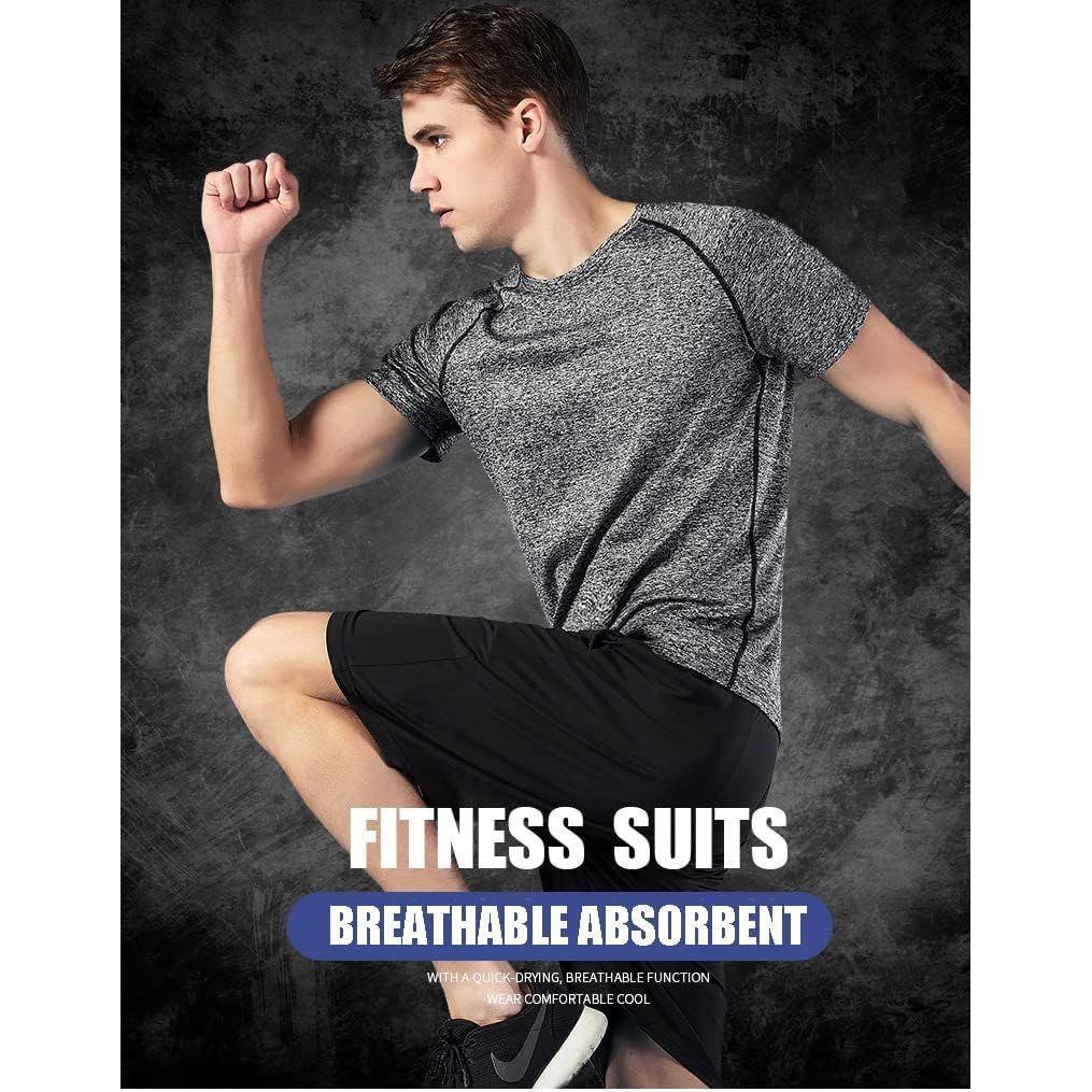 Men's Workout Clothes Athletic Shorts Shirt Set for Basketball Football Gym Sports.