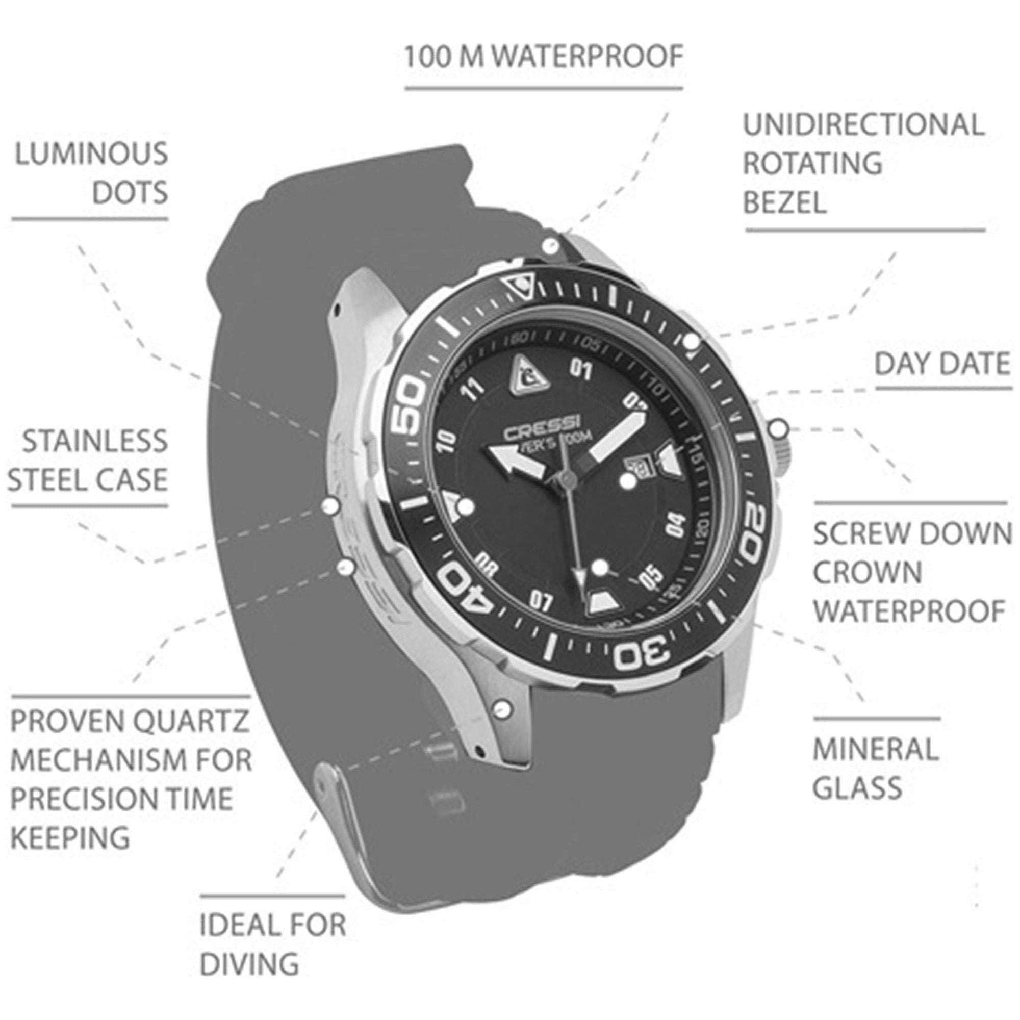 Cressi Manta Coloroma Professional Dive Watch with Mineral Glass Waterproof 100 m/10 ATM