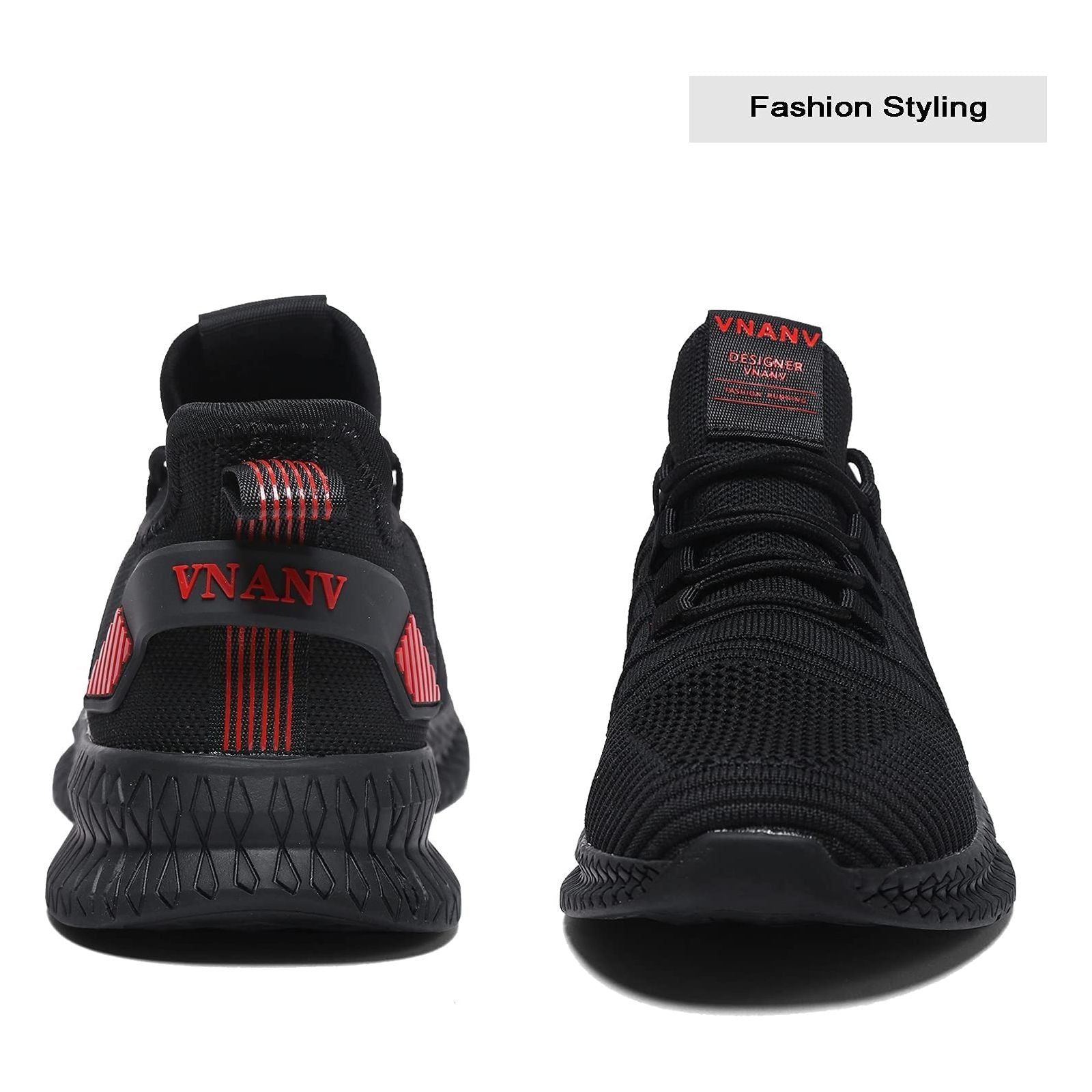 VNANV Mens Trainers Road Running Shoes Casual Sneakers Black Non Slip Tennis Shoes Breathable Walking Fitness Shoes for Men