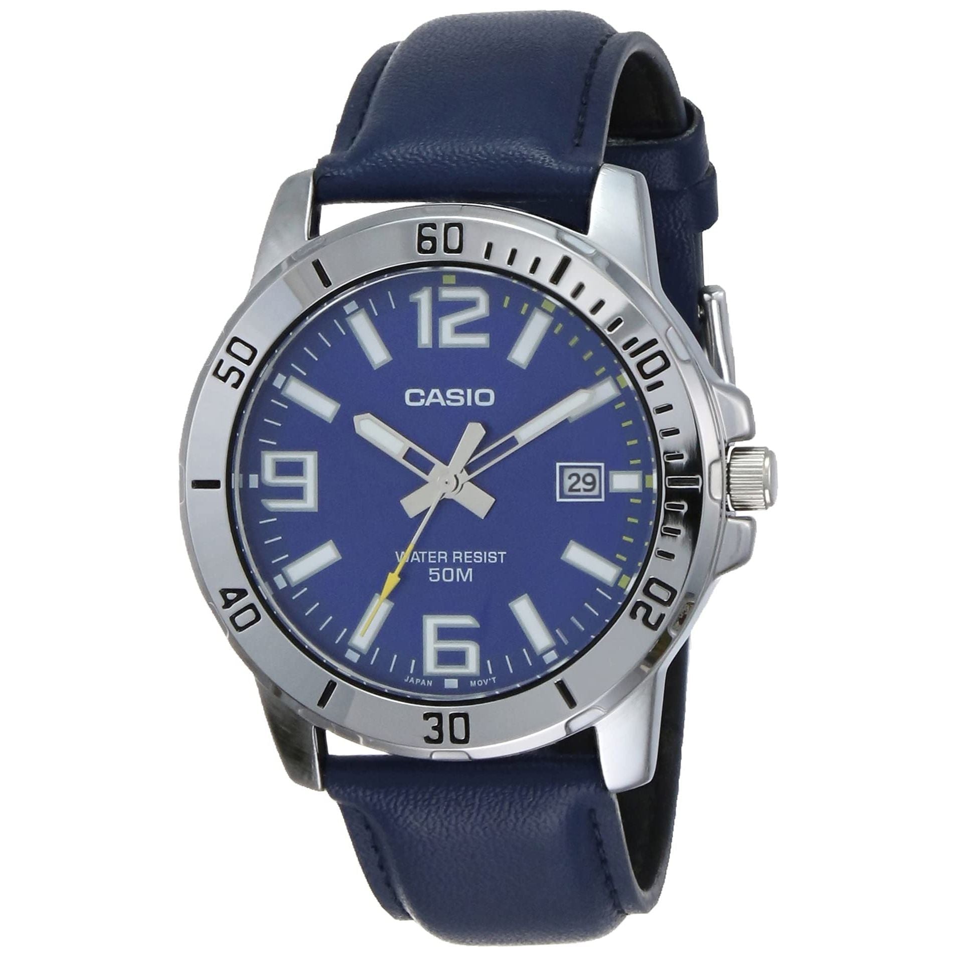 Casio Mens Quartz Watch, Analog Display And Leather Strap Mtp-Vd01L-2Bvudf