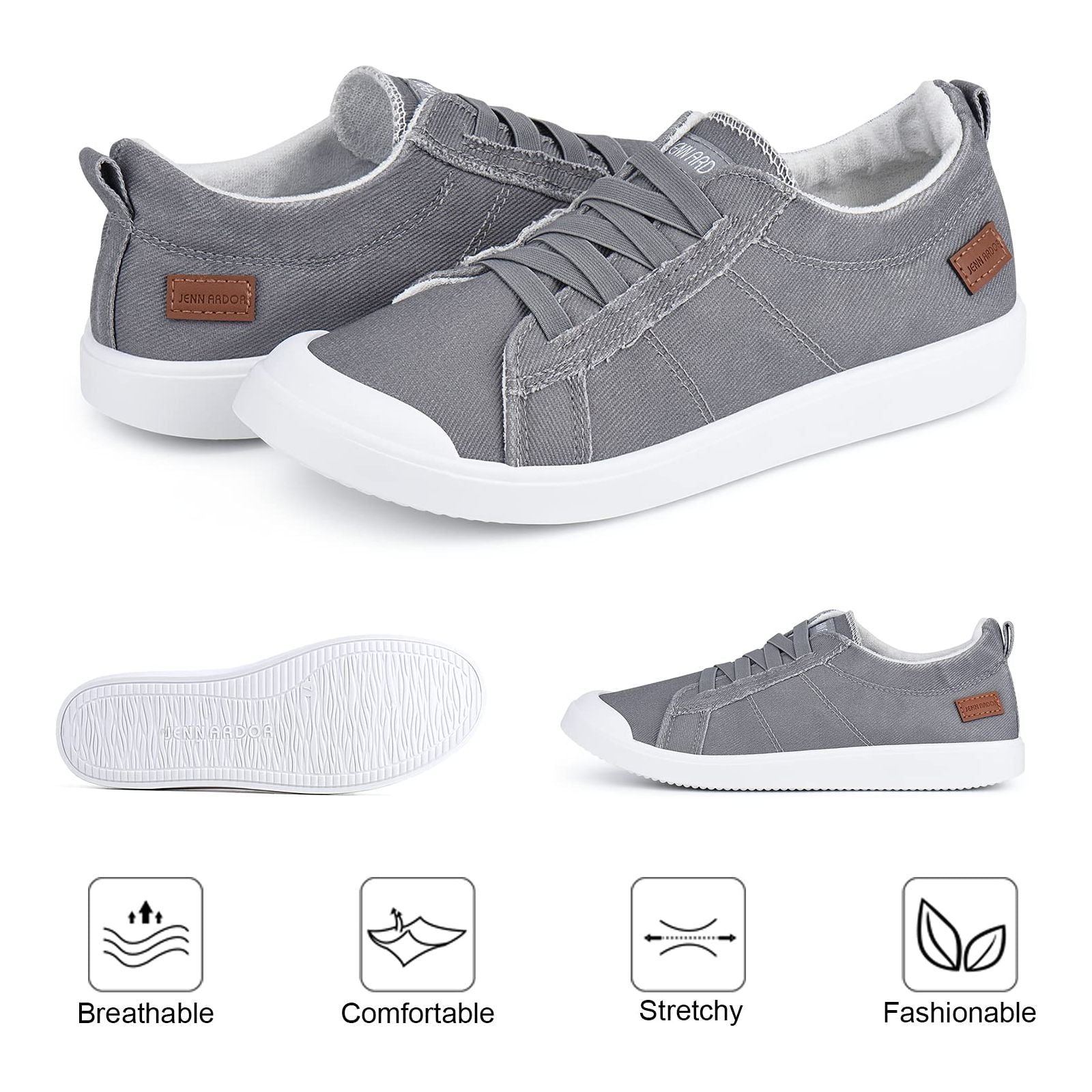 JENN ARDOR Women's Canvas Sneaker Slip-ons Loafers Shoes for Womens Fashion Casual Canvas Round Toe Soft Comfortable Walking Flats