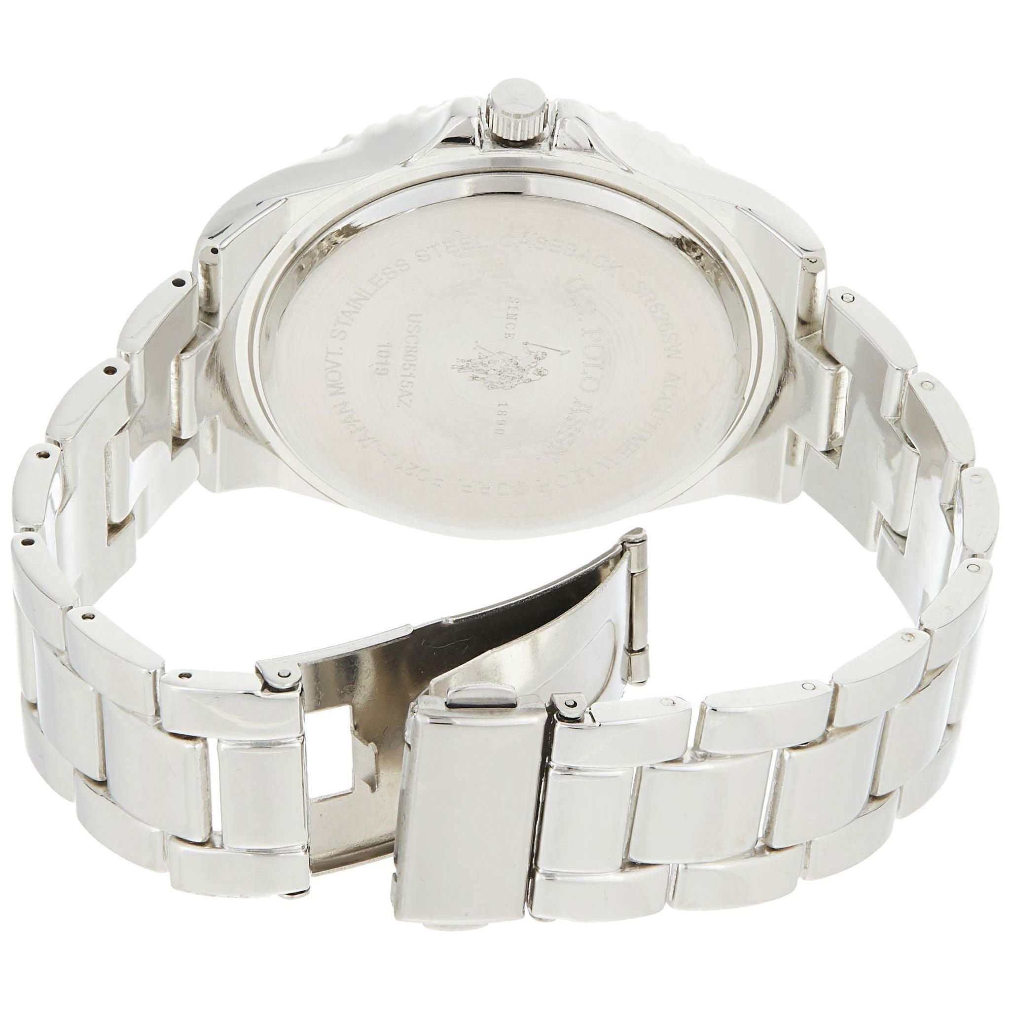 U.S. Polo Assn. Men's Silver-Toned Watch with a Black Dial, Automatic Quartz Metal/Alloy, Fold-Over-Clasp Watch - (Model: USC80515)