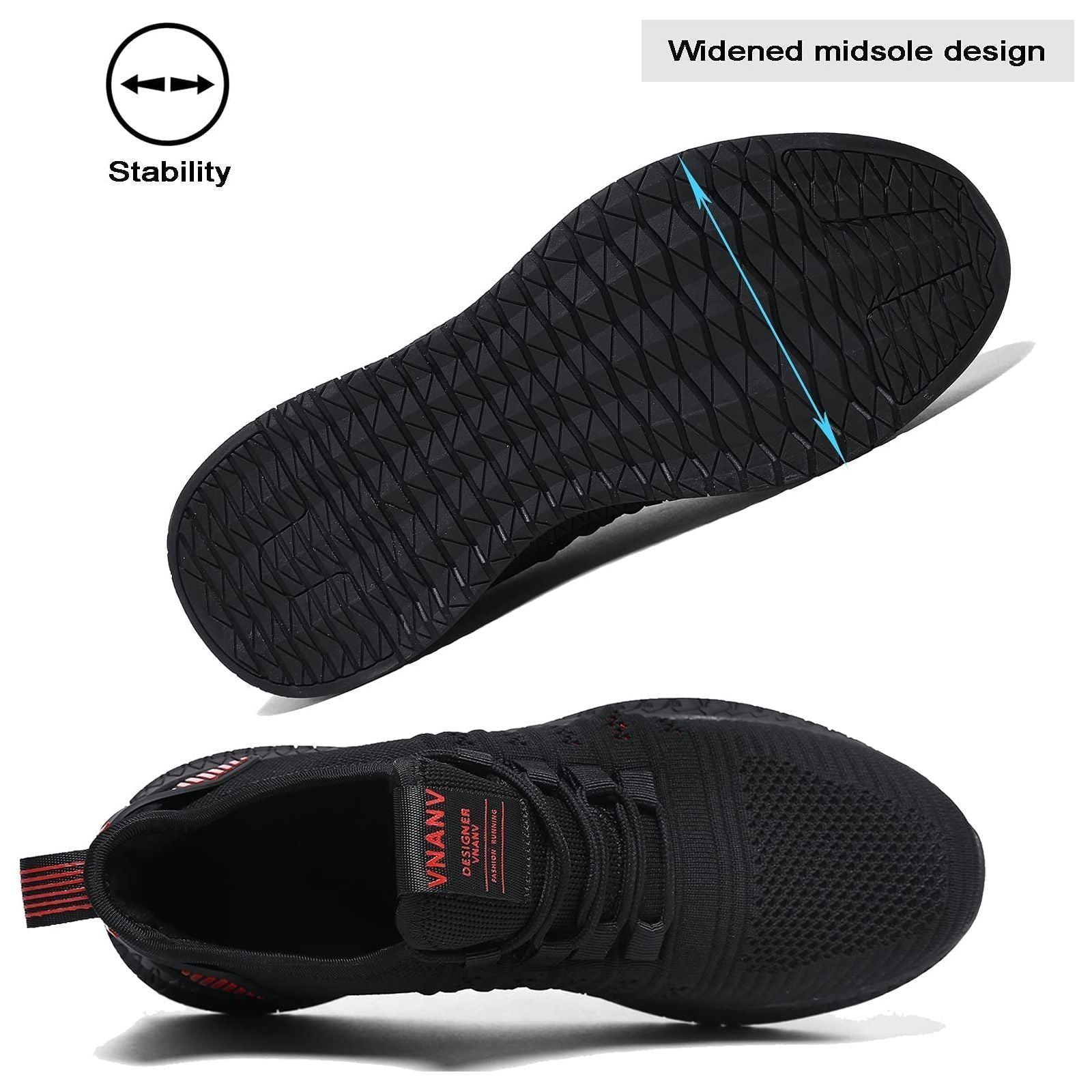 VNANV Mens Trainers Road Running Shoes Casual Sneakers Black Non Slip Tennis Shoes Breathable Walking Fitness Shoes for Men