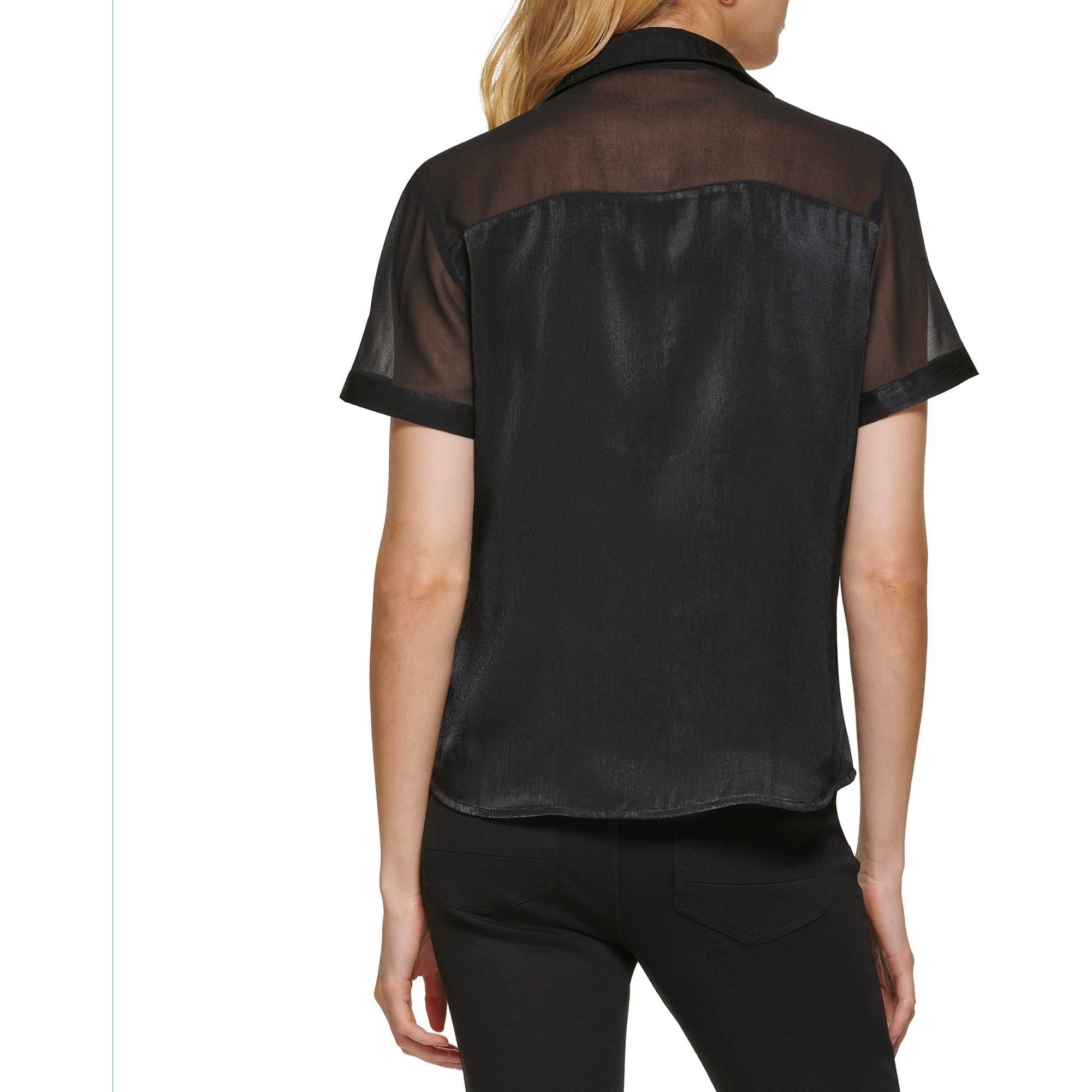 DKNY Women's Satin Easy Sheer Sleeve Top