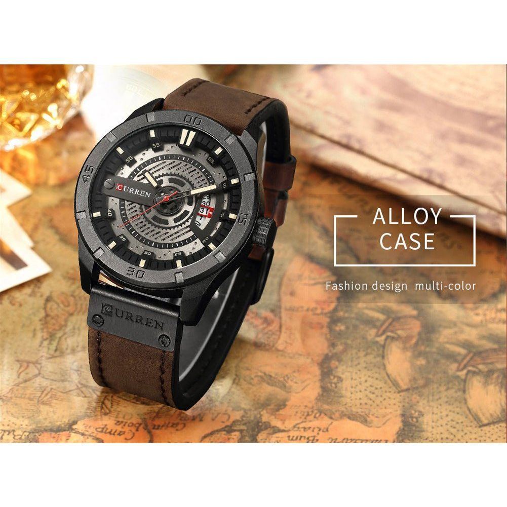 Quartz Watch For Men, Waterproof Analog Watches, Business Leather Strap Men's Wristwatch with Date 8301(Black-Coffee)