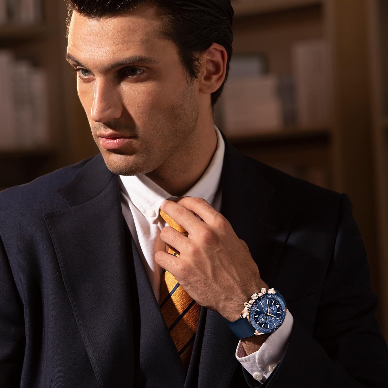 BY BENYAR Watches for Men Silicone/Stainless Steel/Brown Leather Strap 30M Waterproof Quartz Chronograph Men Watches Business Casual Wrist Watch Gifts for Men