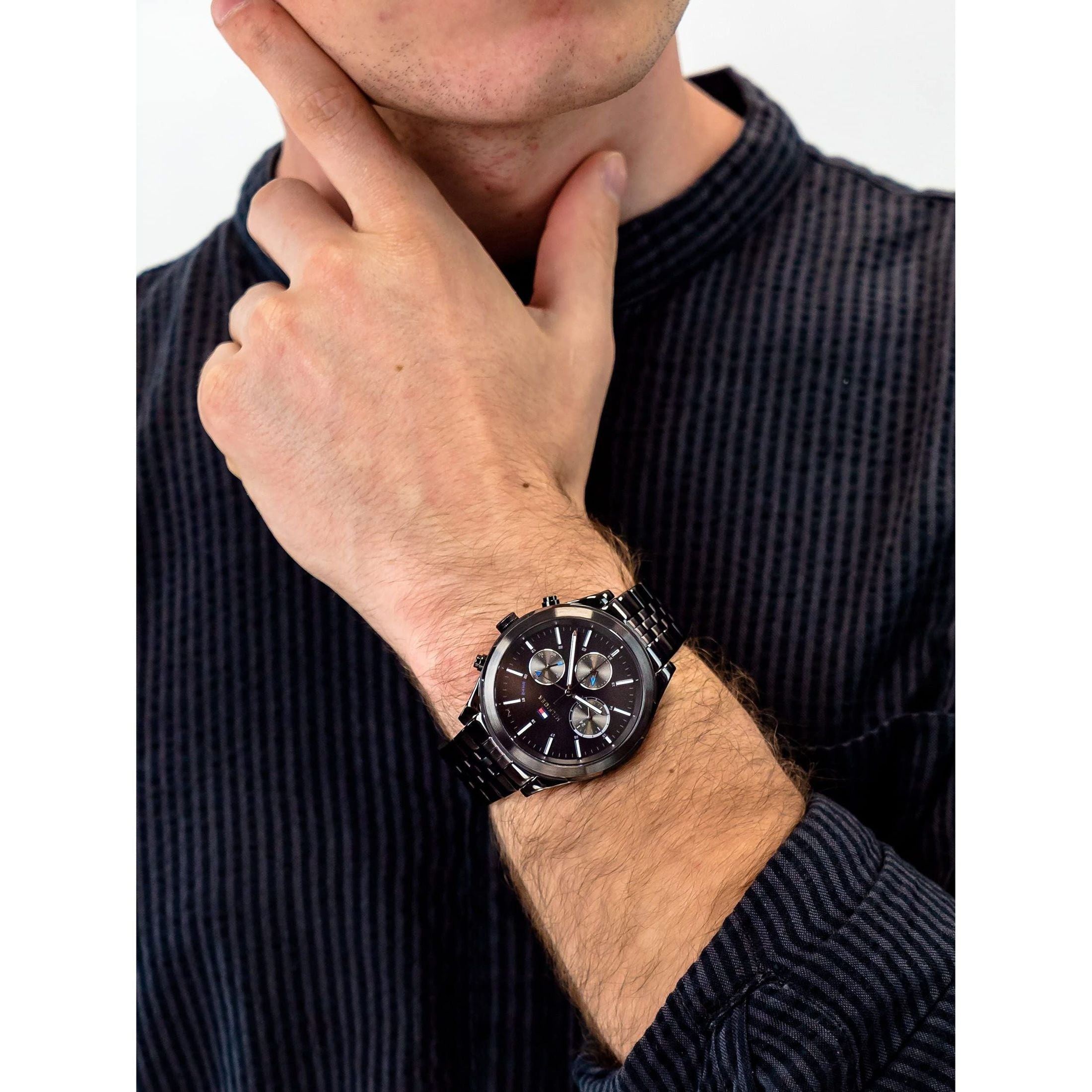 Tommy Hilfiger men's Black Dial Ionic Plated Steel Watch - 1791738