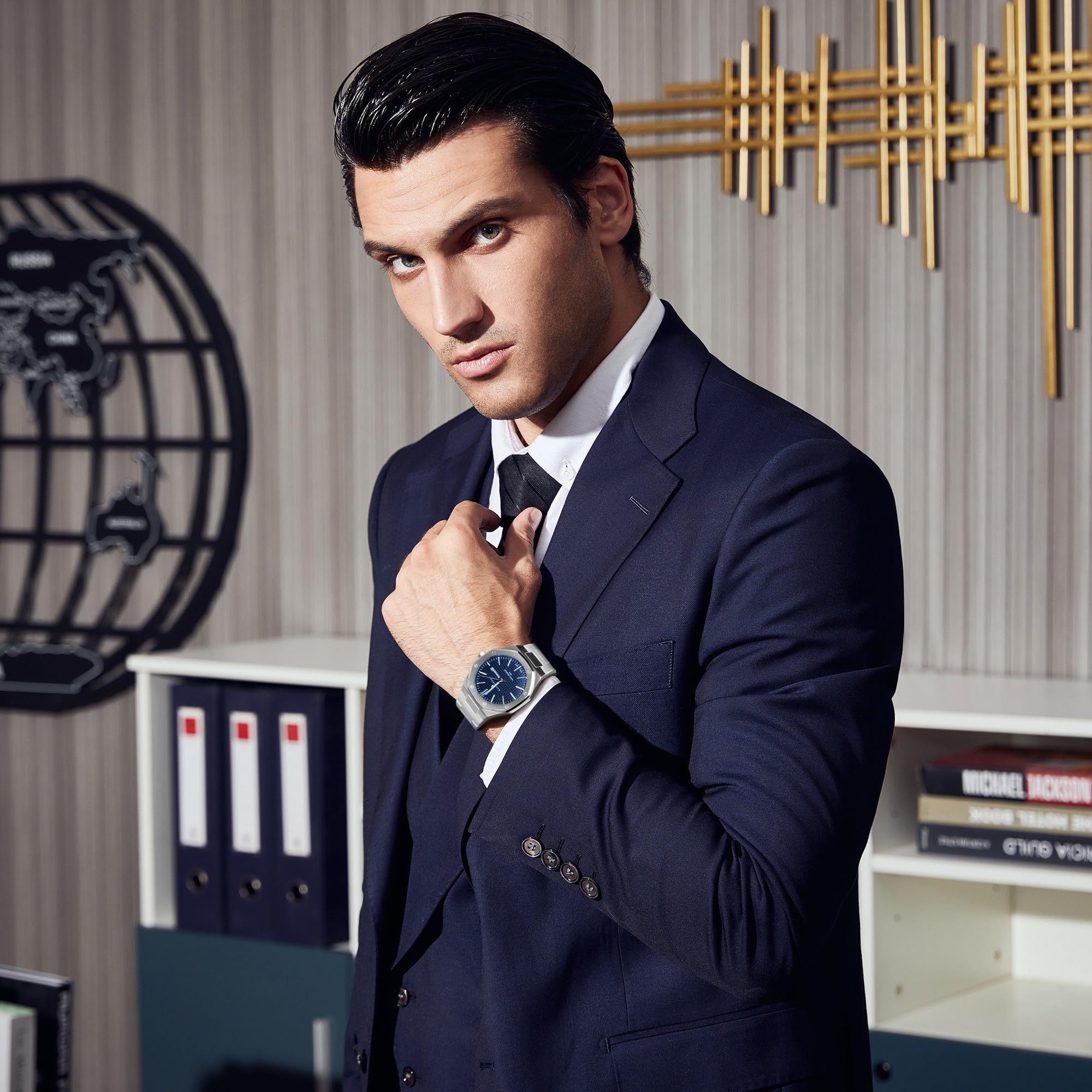 SAPPHERO Watch for Men Silver Stainless Steel Mens Watches 100M Waterproof Analog Quartz Movement Wrist Watch Gifts for Men