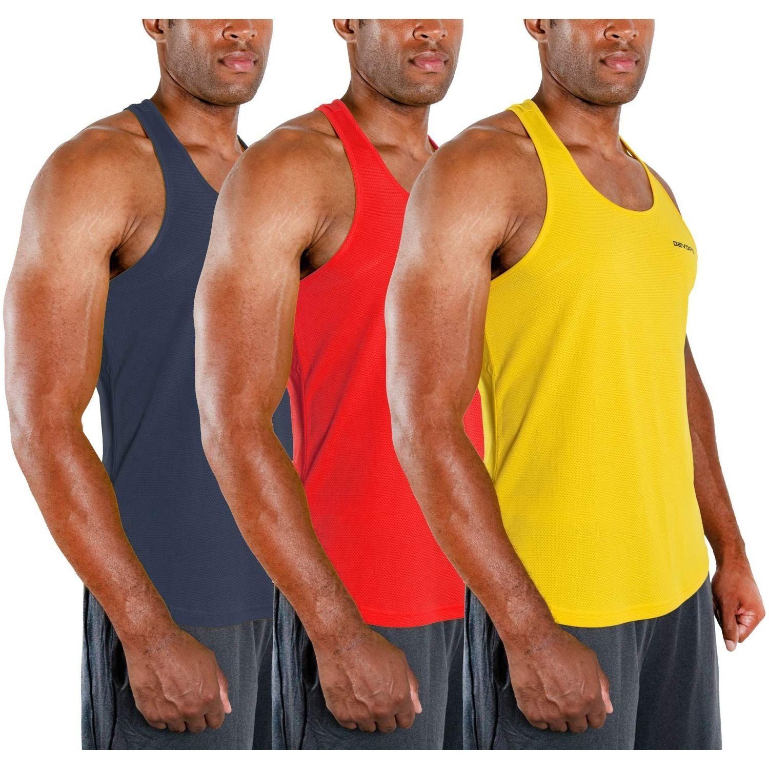 DEVOPS 3 Pack Men's Y-Back Dri Fit Muscle Gym Workout Tank Top