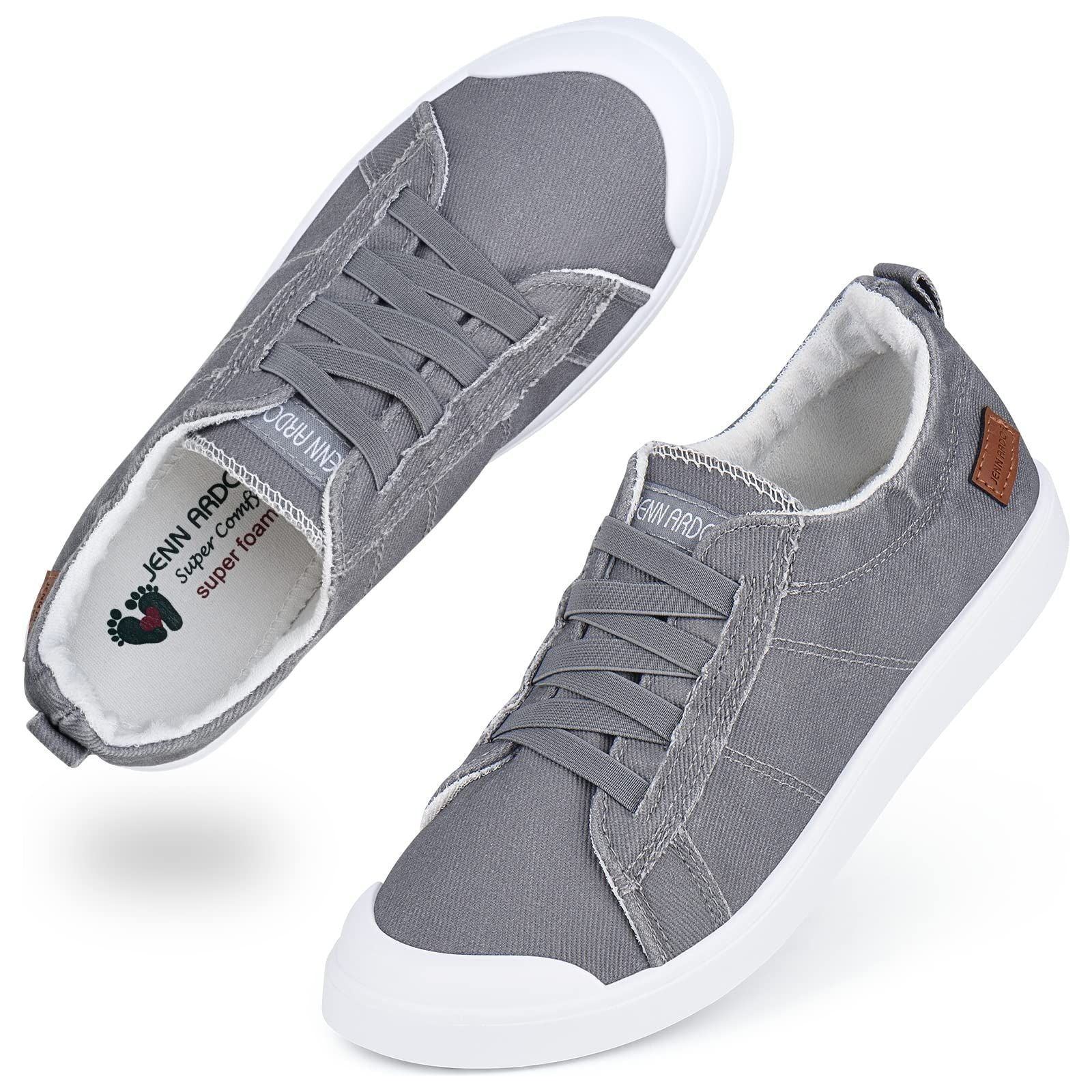 JENN ARDOR Women's Canvas Sneaker Slip-ons Loafers Shoes for Womens Fashion Casual Canvas Round Toe Soft Comfortable Walking Flats