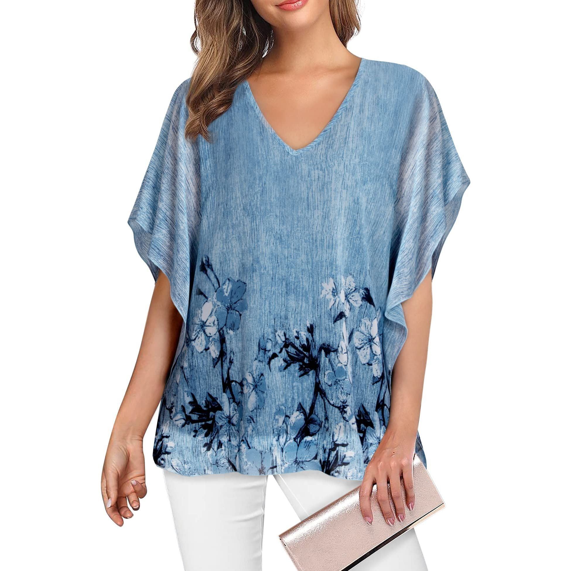 Lotusmile Women's Loose Flouncing Flutter Sleeve Double-Layered Shirt Chiffon Elegant Dressy Blouse Work Tops