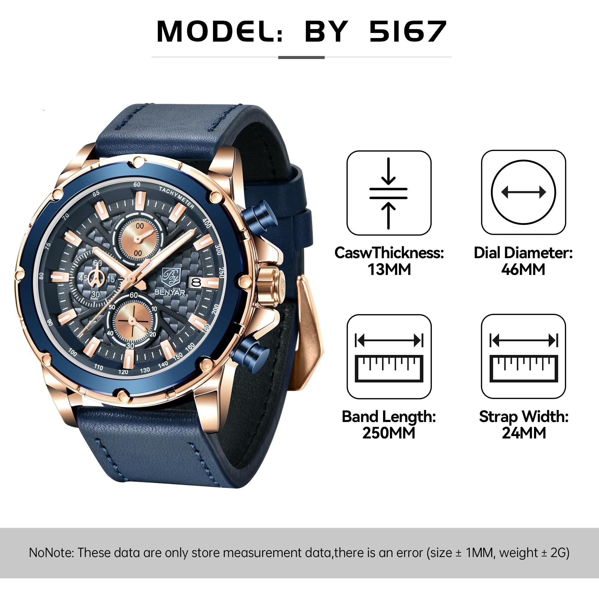 BY BENYAR Watches for Men Chronograph Quartz Men Watches Gift for Men