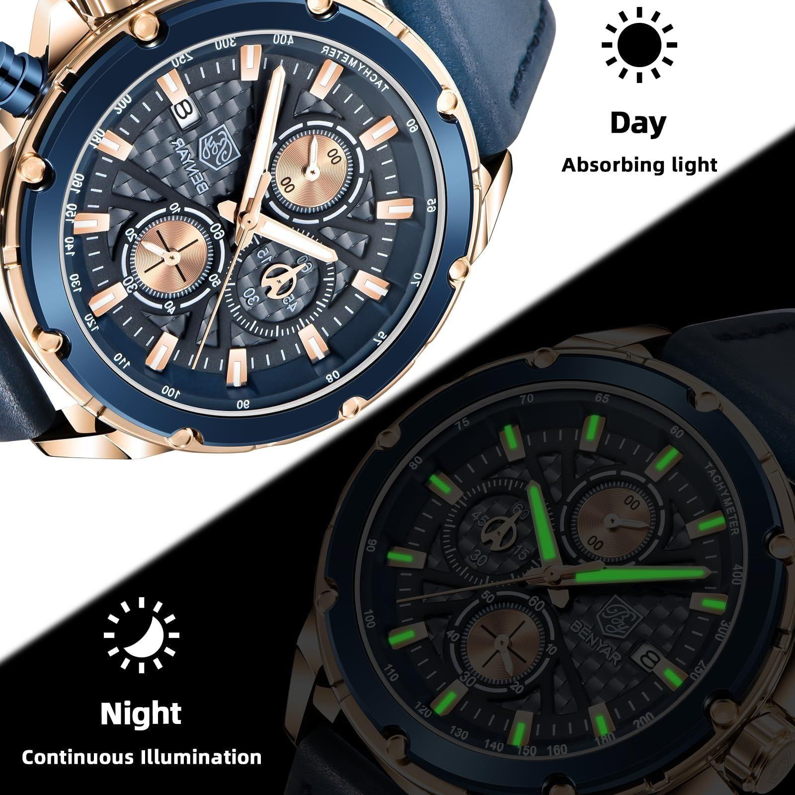 BY BENYAR Watches for Men Chronograph Quartz Men Watches Gift for Men