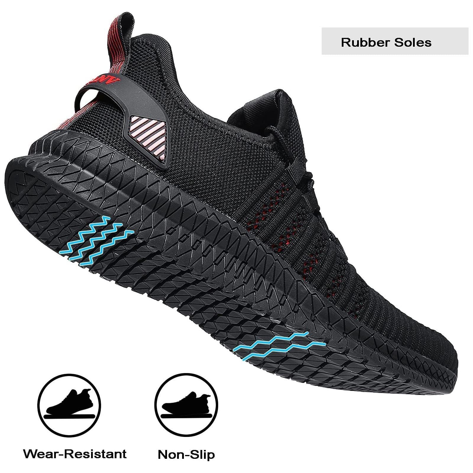 VNANV Mens Trainers Road Running Shoes Casual Sneakers Black Non Slip Tennis Shoes Breathable Walking Fitness Shoes for Men