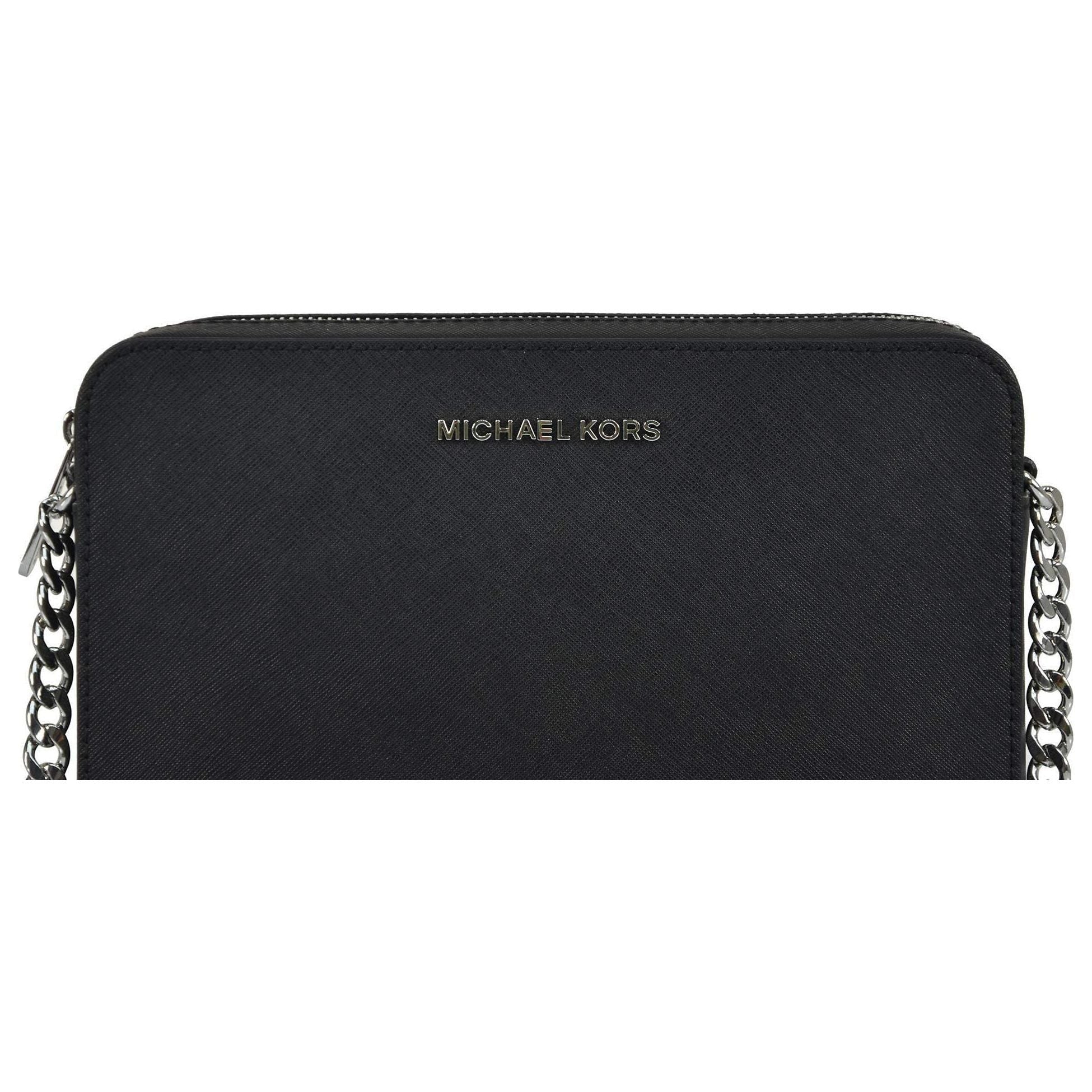 Michael Kors Jet Set Item Large East West Saffiano Leather Cross-body, Black/Silver, Large