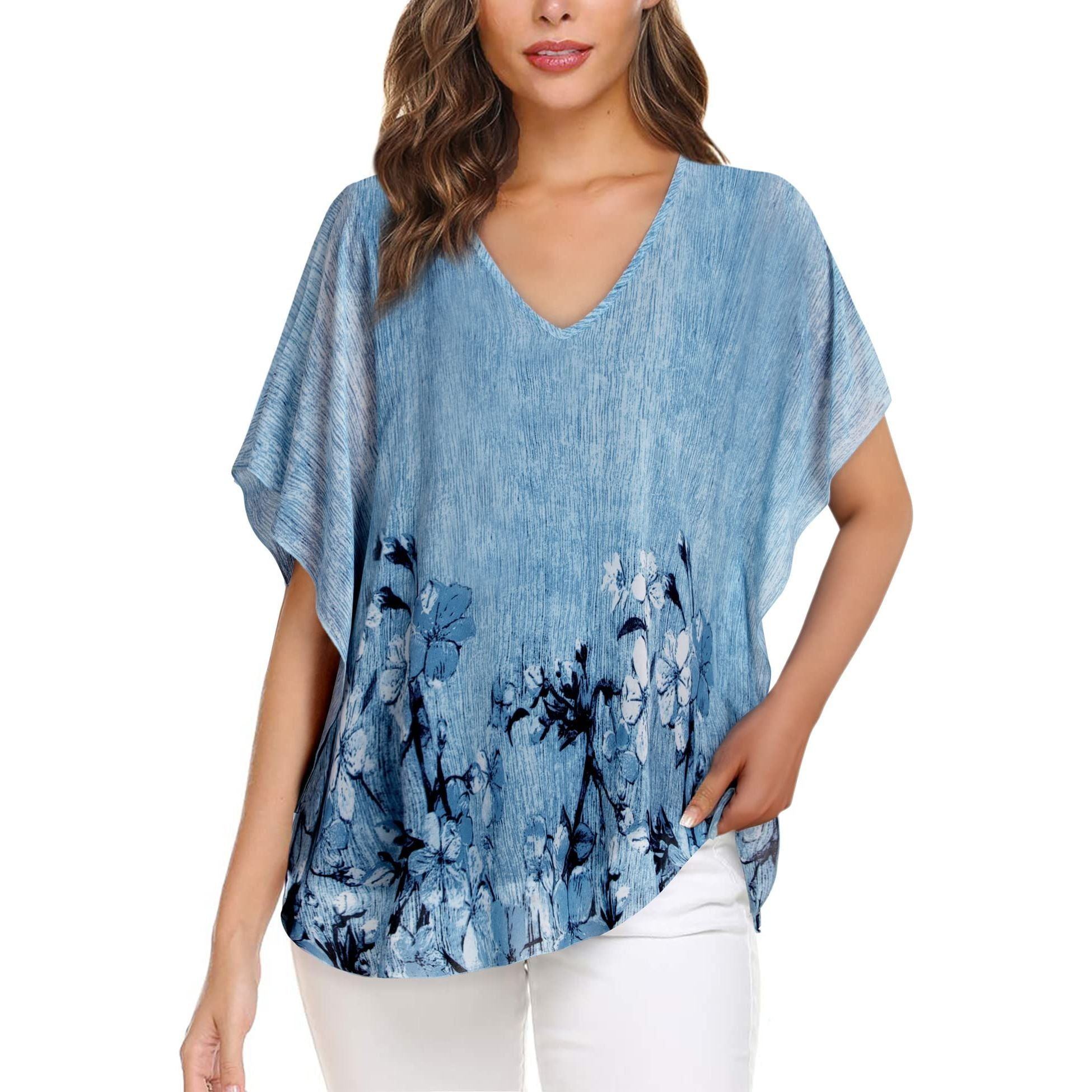 Lotusmile Women's Loose Flouncing Flutter Sleeve Double-Layered Shirt Chiffon Elegant Dressy Blouse Work Tops