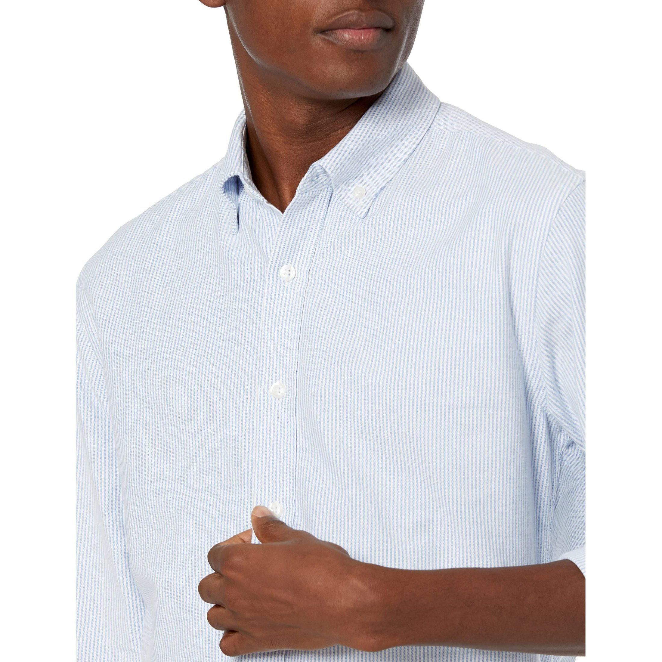 Amazon Essentials Men's Regular-Fit Long-Sleeve Oxford Shirt, Blue, Stripe, XX-Large