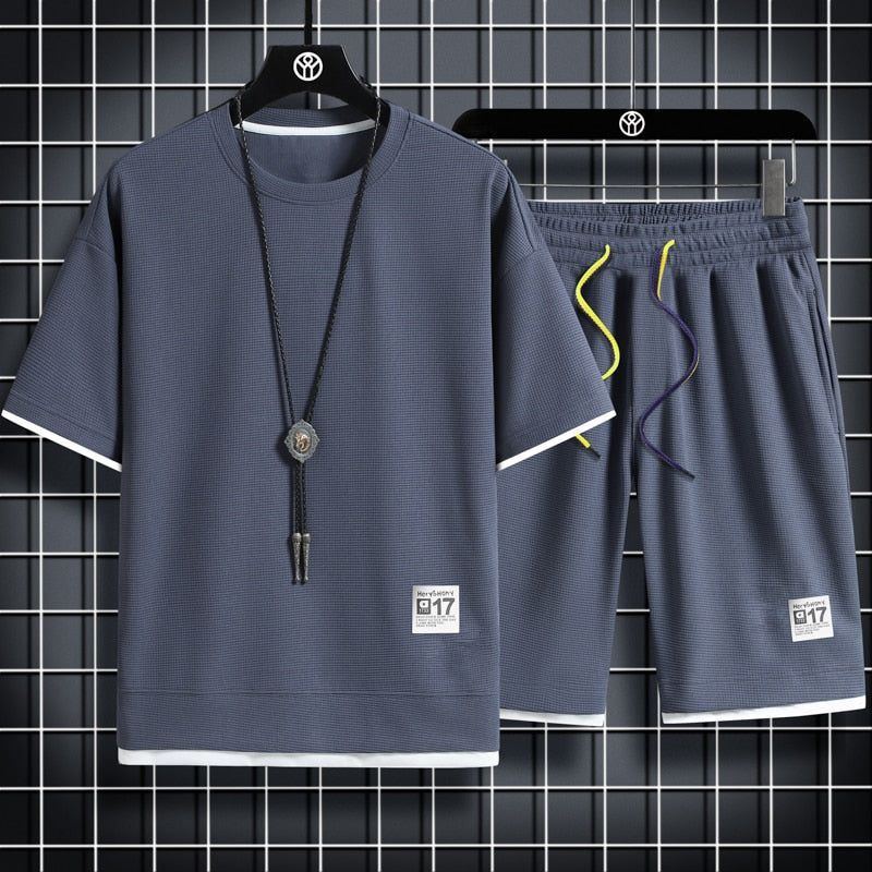 sport t shirt suits 2 piece matching sets outfit clothes for men - Jointcorp