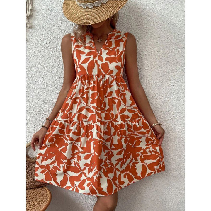 Bohemian Print Dress: V-neck, Sleeveless, Loose Fit, For Women. - Jointcorp