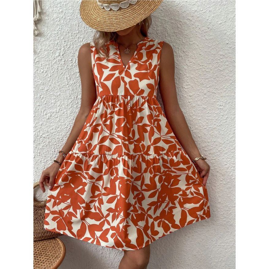 Bohemian Print Dress: V-neck, Sleeveless, Loose Fit, For Women. - Jointcorp