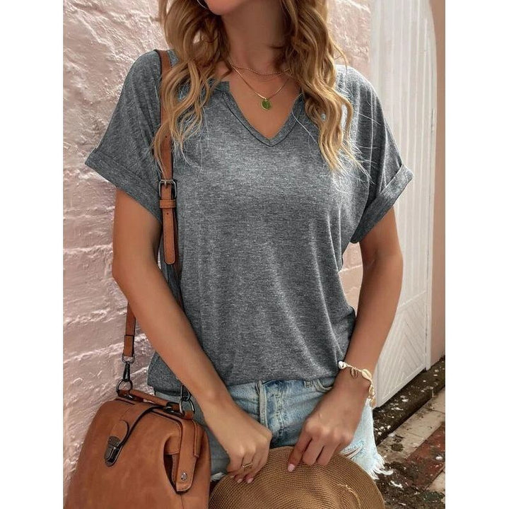 Women's New Solid Neckline Loose Short Sleeve T-shirt - Jointcorp