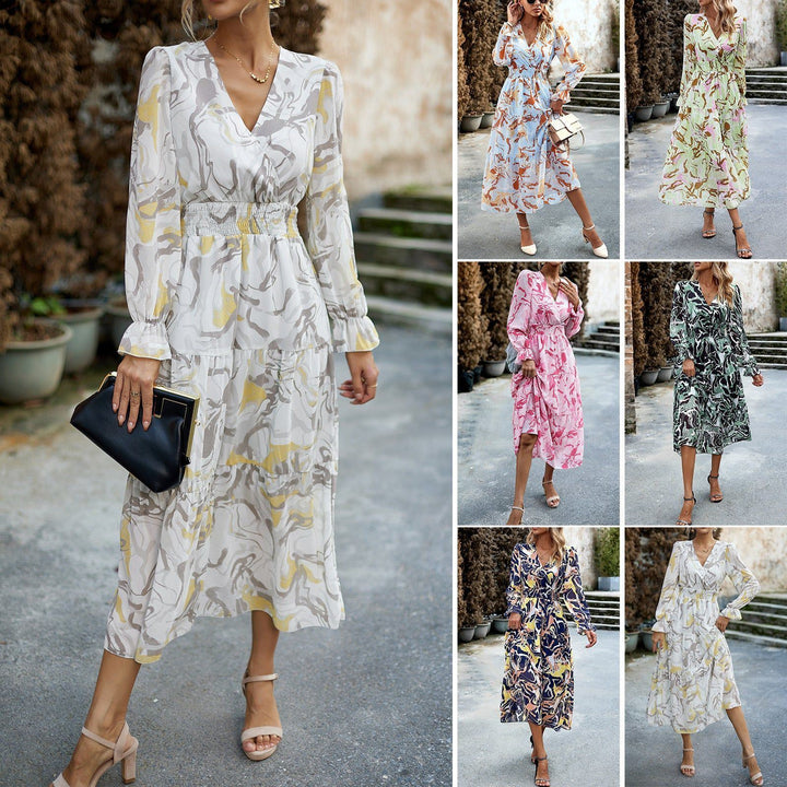 Women's Fashion Casual Printing V-neck Dress - Jointcorp