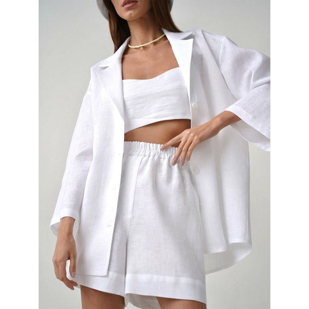 Loose Fitting Single Breasted Shirt High Waisted Straight Leg Pants - Jointcorp
