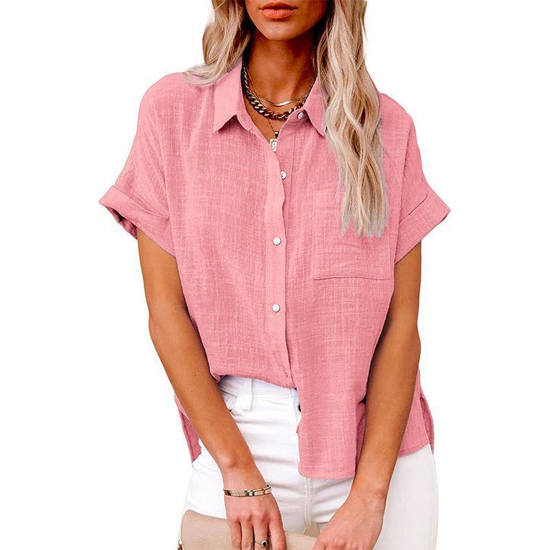 Shirt With Cotton And Linen Pockets And Short Sleeves