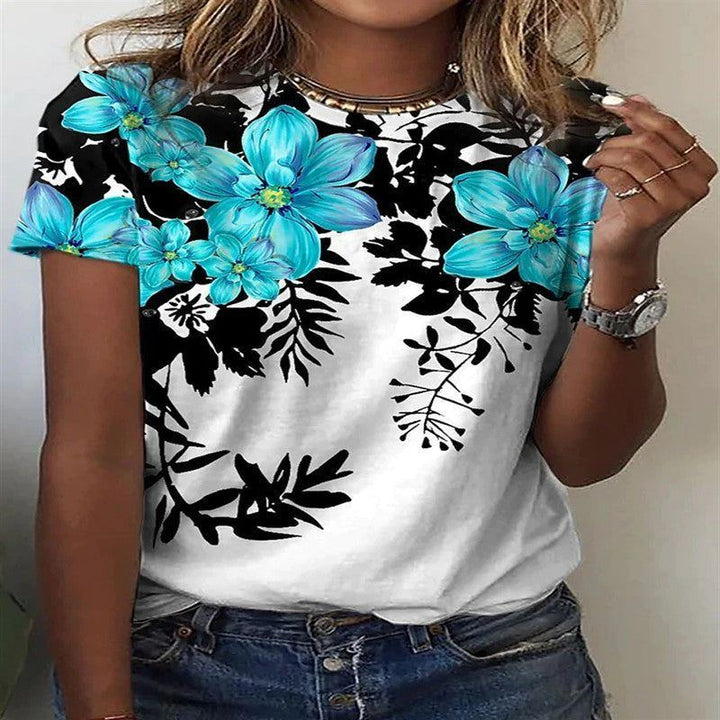 Women's Cotton-like 3D Printed Round Neck Short-sleeved T-shirt - Jointcorp
