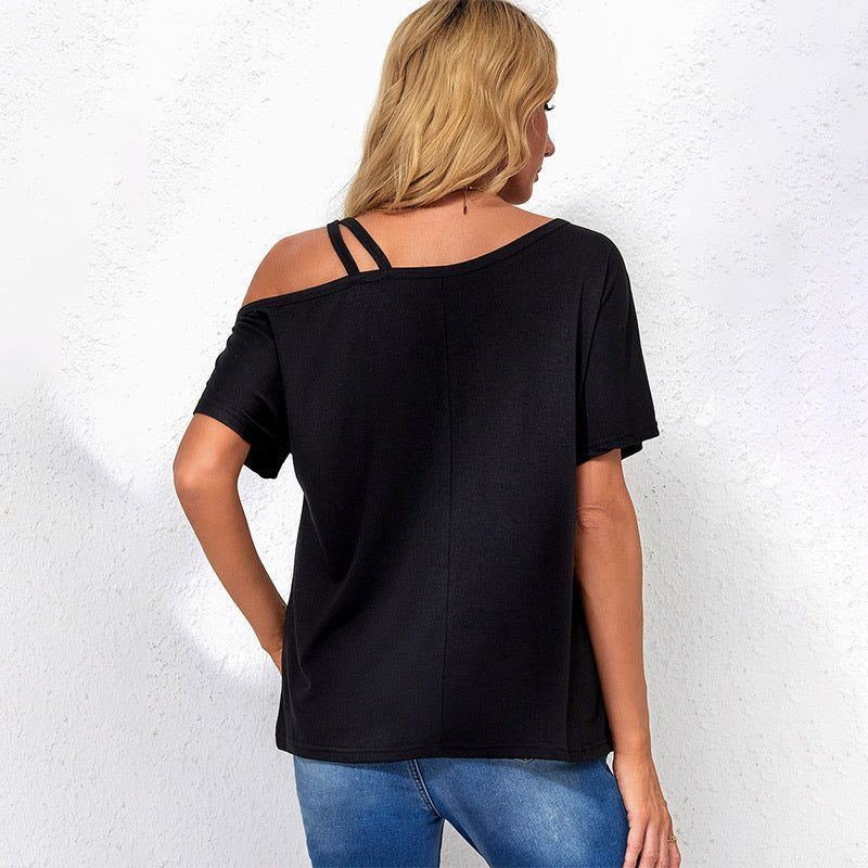Solid Color Top Off-the-shoulder Knitted T-shirt For Women