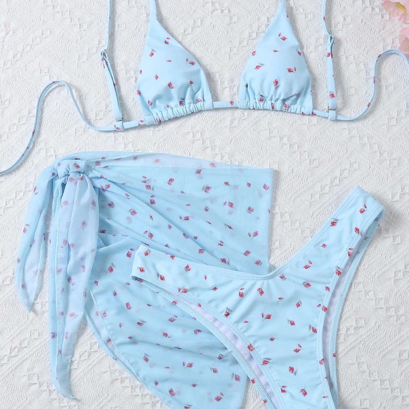 Women's Beach Style Printed Swimsuit Three Piece Set